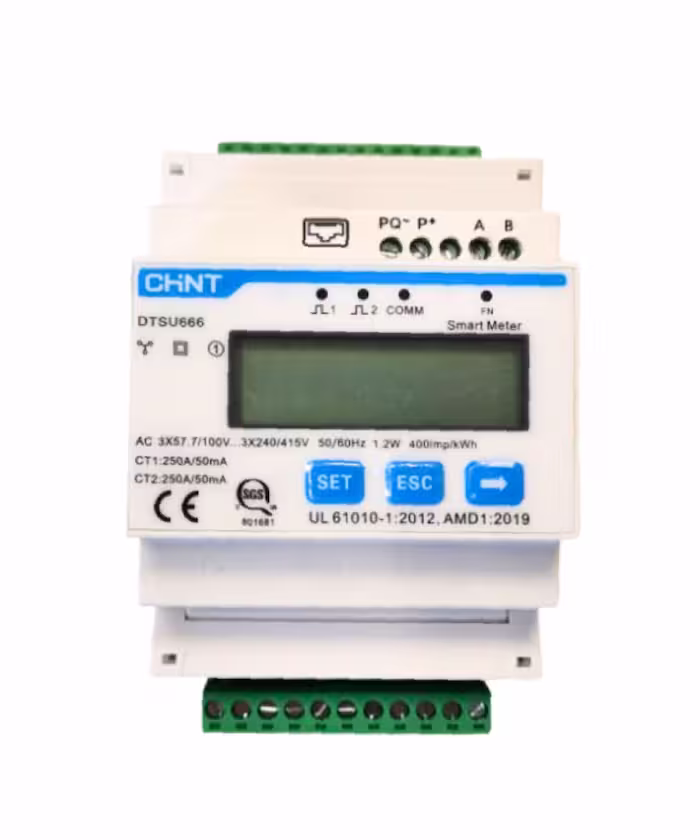 Smart Meter Chint DTSU-666 UL61010 -1 2012, AMD1:2019 3P 240V Medición Indirecta hasta 12kW - Vista principal