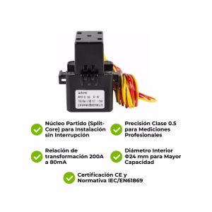 CT Acrel 200A/80mA  AKH-0.66/K-Φ24 NB1 Sensor Corriente Núcleo Partido - Imagen 4