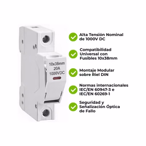 Portafusible unipolar 10x38mm 20A 1000VDC - Imagen 3