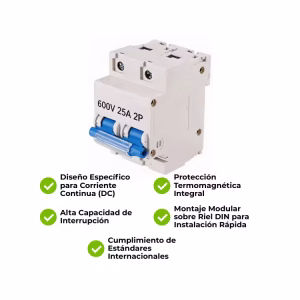  Interruptor termomagnético DC Solar 600V 25A 2P - Imagen 3